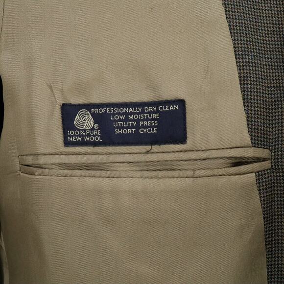 Jos A Bank Sport Coat Mens 42L Green Houndstooth Plaid Wool Jacket Blazer Lined - Picture 7 of 16